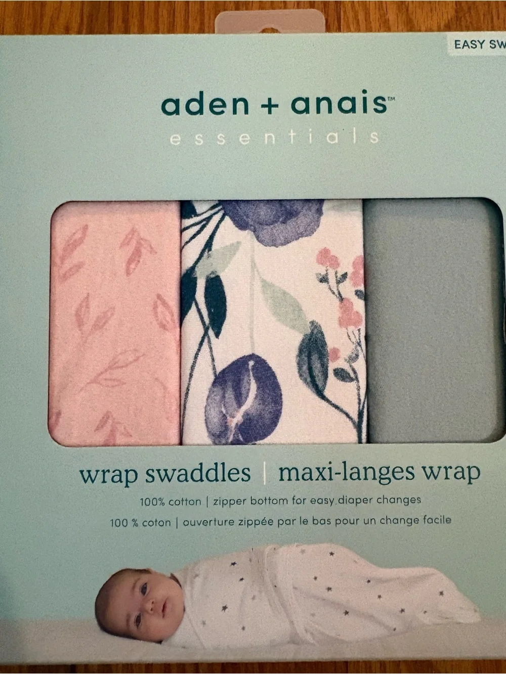 aden + anais Wrap Swaddles - Pink, Purple & Light Blue